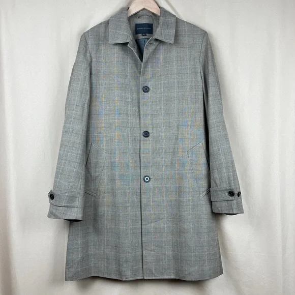 Banana Republic Mens Plaid Wool Blend Coat L Tailored Quiet Luxury Dark Academia - Picture 2 of 16